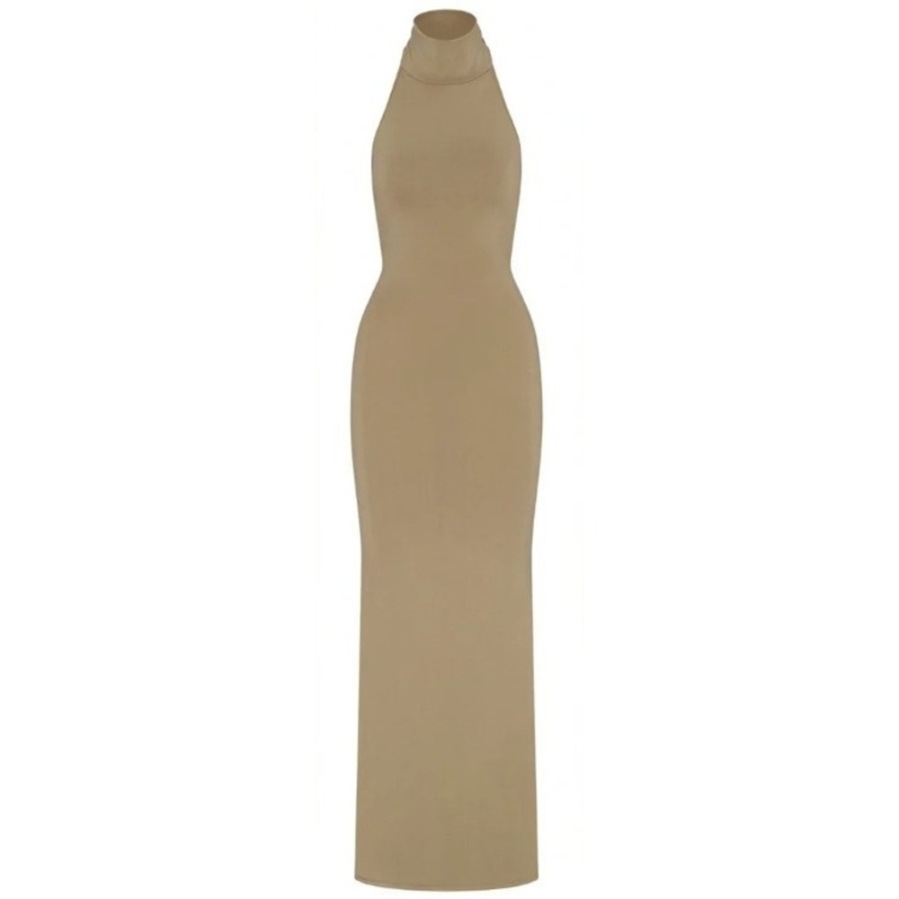 Skims Smooth Lounge Halter Dress AP-DRS-2042 Khaki‎  4X
